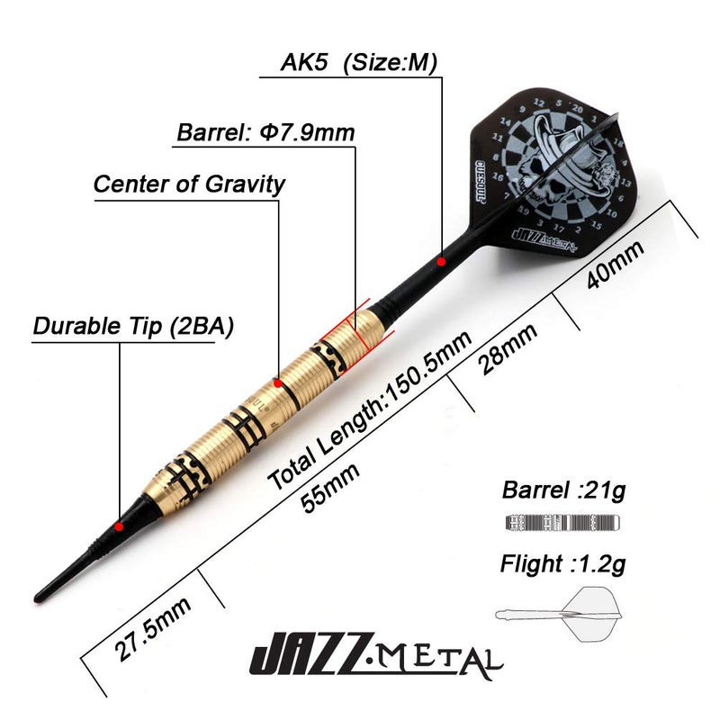CUESOUL Jazz - Soft Tip Darts Set 19 Grams with 6pcs AK5 Plastic Integrated Flights & 36pcs Plastic Tips for Electronic Dart Board - Image 2